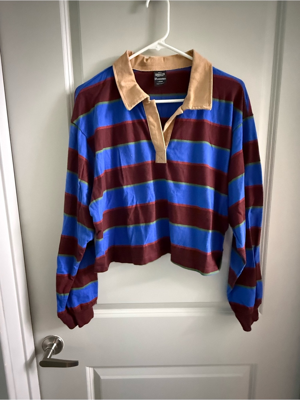 Netflix Stranger Things Striped Rugby Polo in Blue, Burgundy & Tan